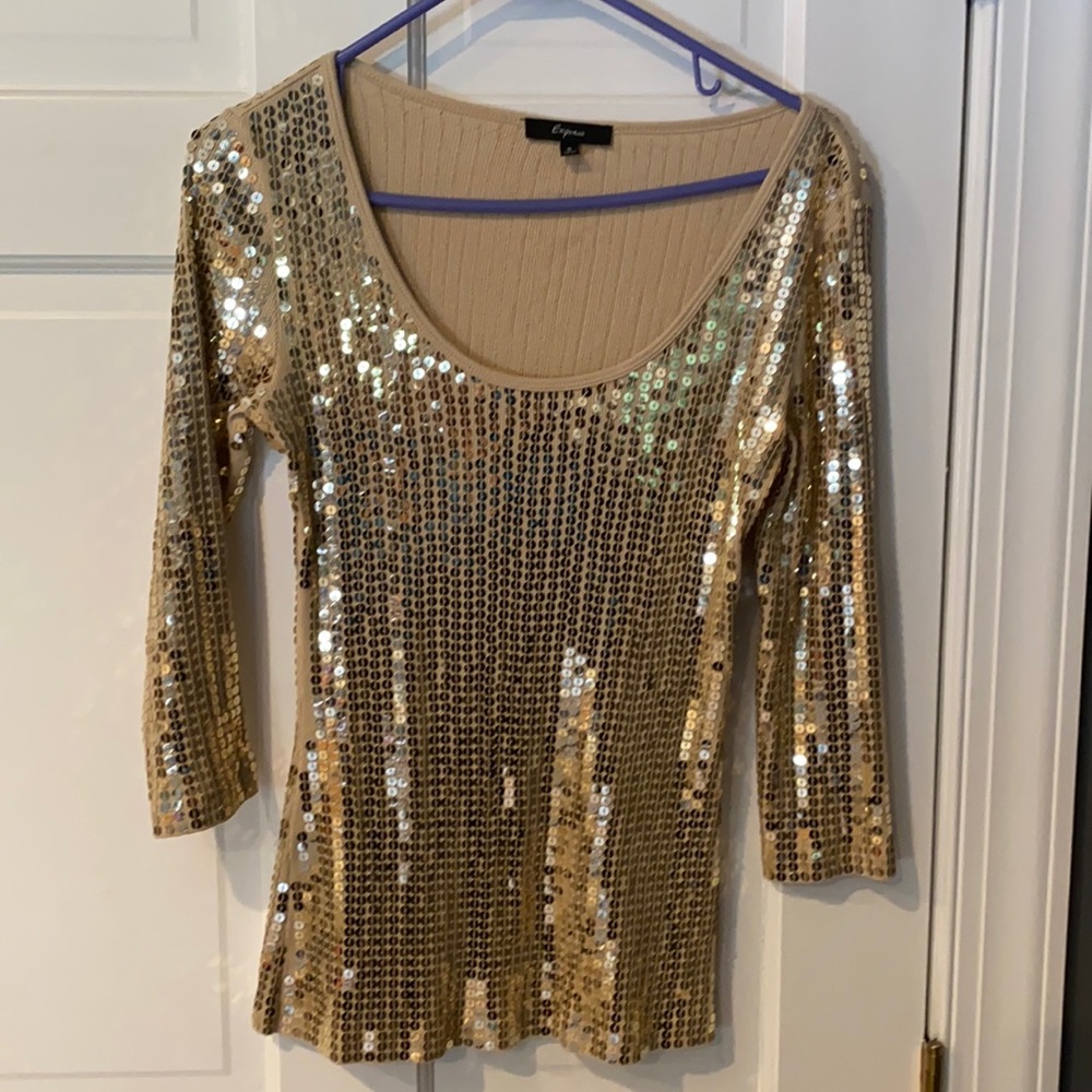 Gold sequins long sleeved shirt size small